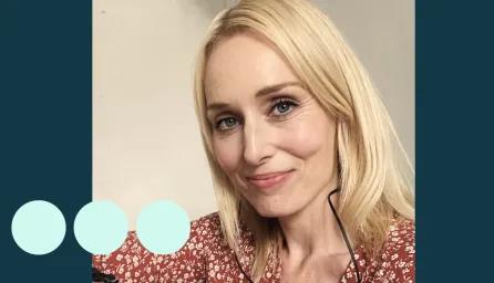 Blonde woman smiling in selfie