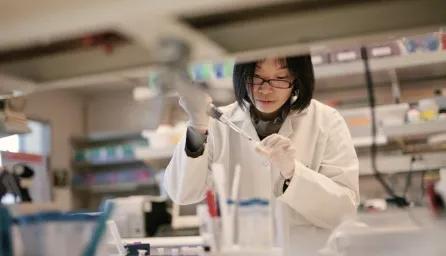 Scientist working in a lab with biological samples