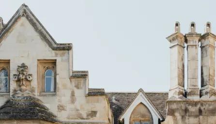Architecture of Cambridge with blue sky behind