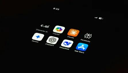 An ipad in a dark room showing application such as app store, chat gpt, settings