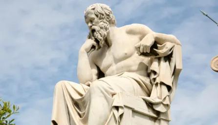 (469–399 BC), ancient Athenian philosopher. This is his statue, located before the Academy of Athens, Greece.