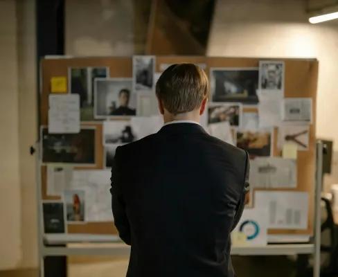 Back View of a Detective in a Black Suit