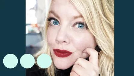 Women with red lipstick looking to camera