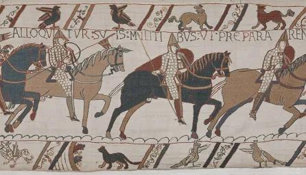 A painting of men on horses