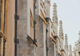 Architecture of Cambridge with blue sky behind