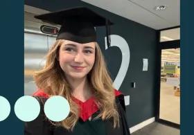 Blonde woman in graduation outfit 