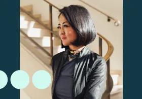 Image of woman with short black hair from side profile 