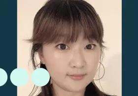 Selfie of Asian woman with hair half up half down