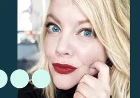 Women with red lipstick looking to camera