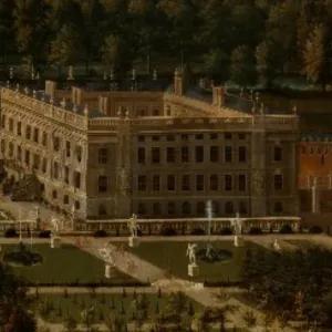 landscape painting, of Chatsworth House.