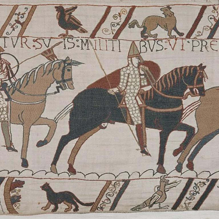 A painting of men on horses