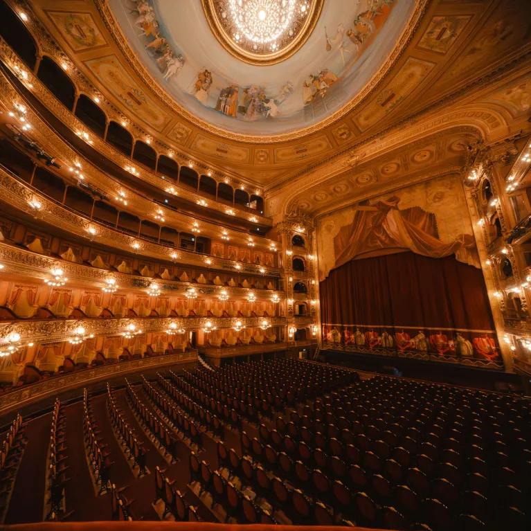 Interior of theatre with lights and chairs
