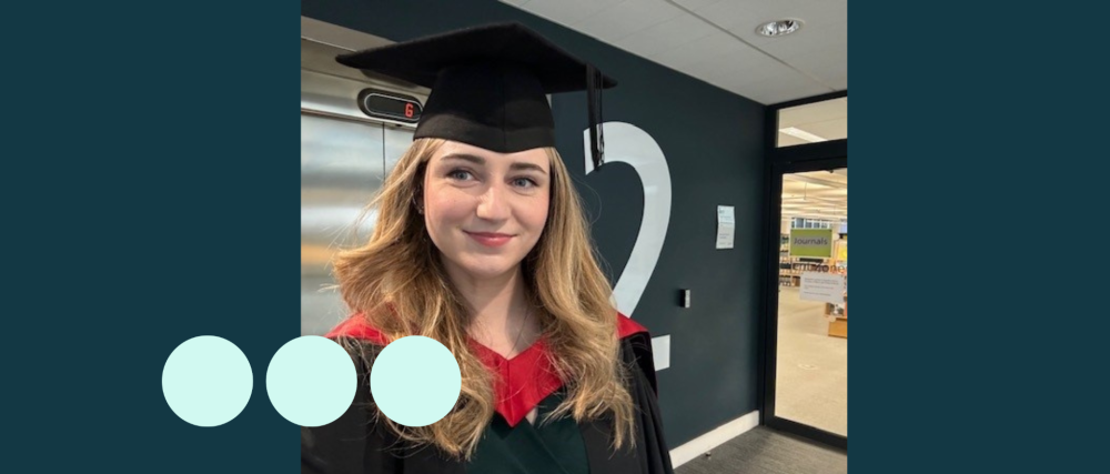 Blonde woman in graduation outfit 